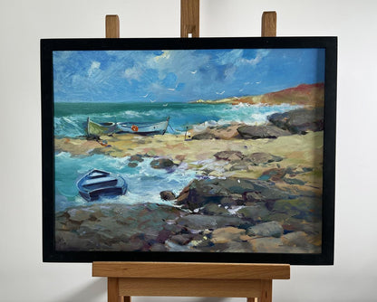 Oil painting Freedom over the Sea by Yuriy Suprunchuk in black frame