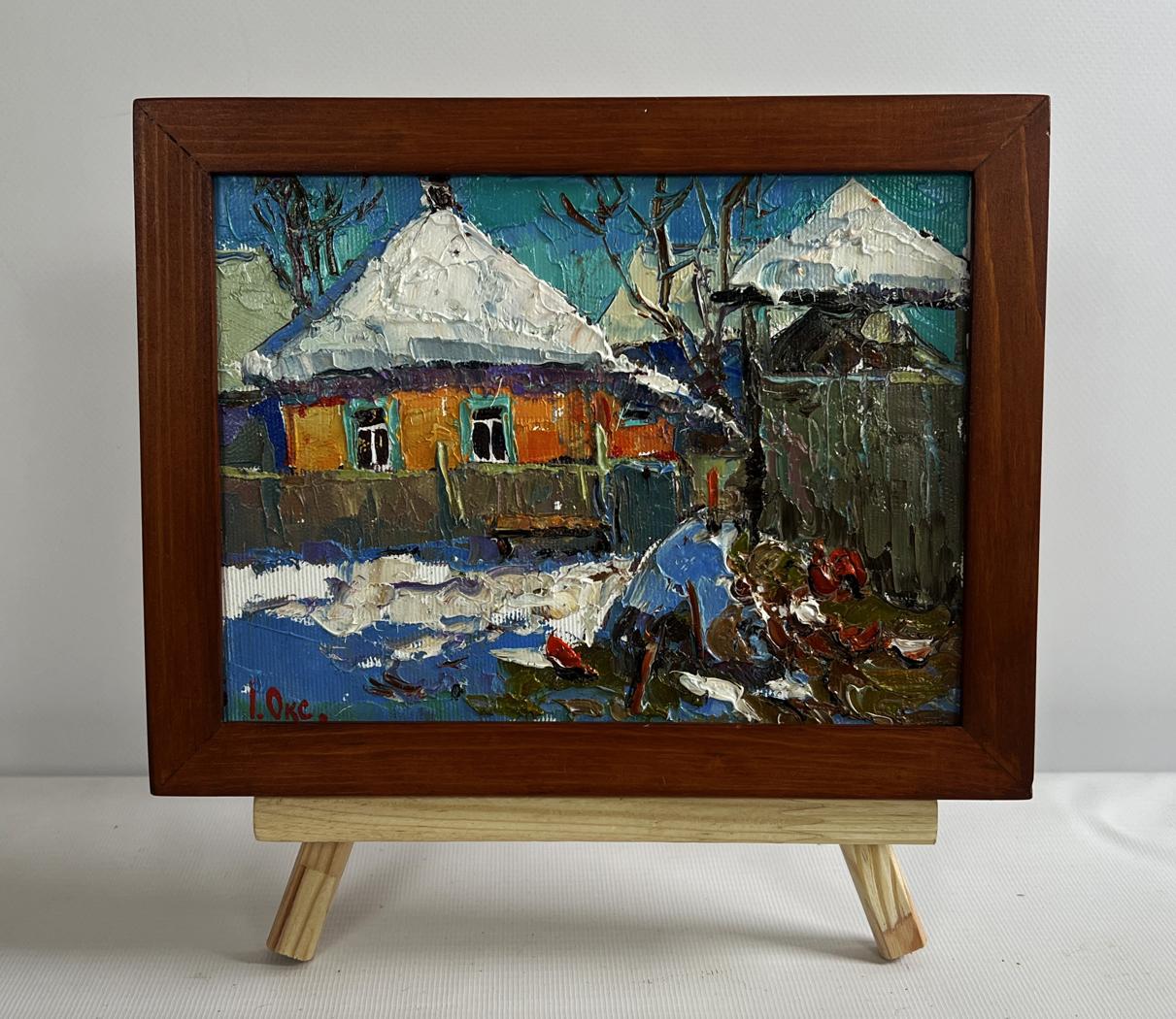 Oil painting Frosty morning in the village by Oksana Ivanyuk snowy scene