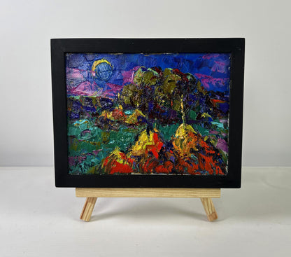 Oil painting Silence shining with a silver sky by Oksana Ivanyuk in black frame