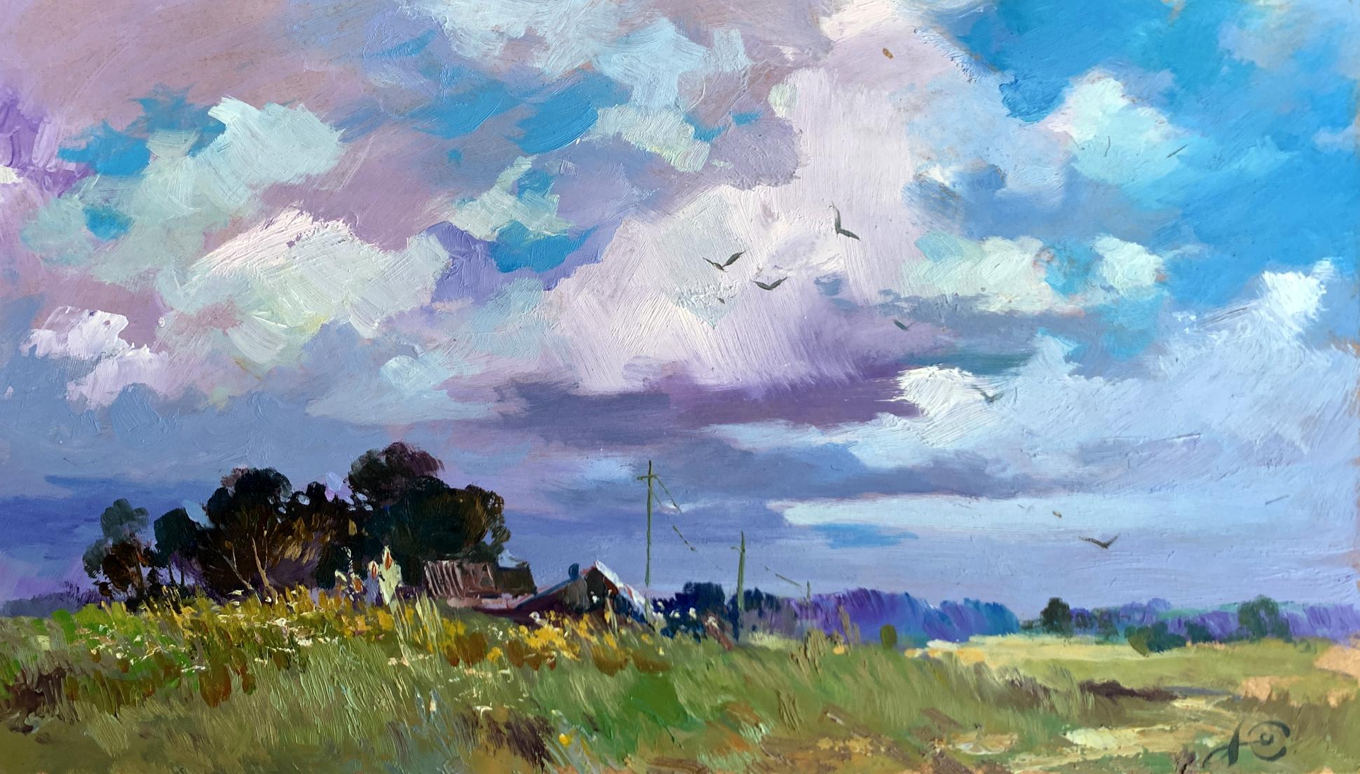 Vibrant impressionist oil painting In the village field by Yuriy Suprunchuk
