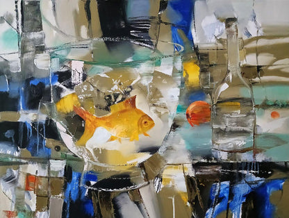 Abstract oil painting of vibrant goldfish by Anatoly Tarabanov
