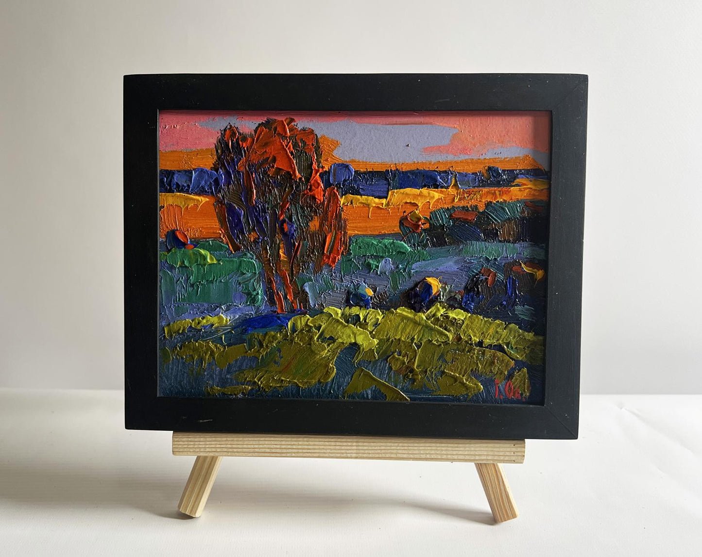 Oil painting Far away in the silence of nature by Oleksiy Ivanyuk in black frame