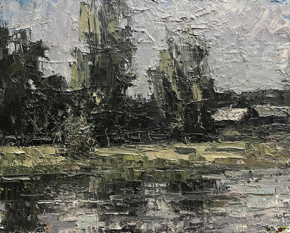 Oil painting River Etude by Volodymyr Pashchenko, textured impasto landscape