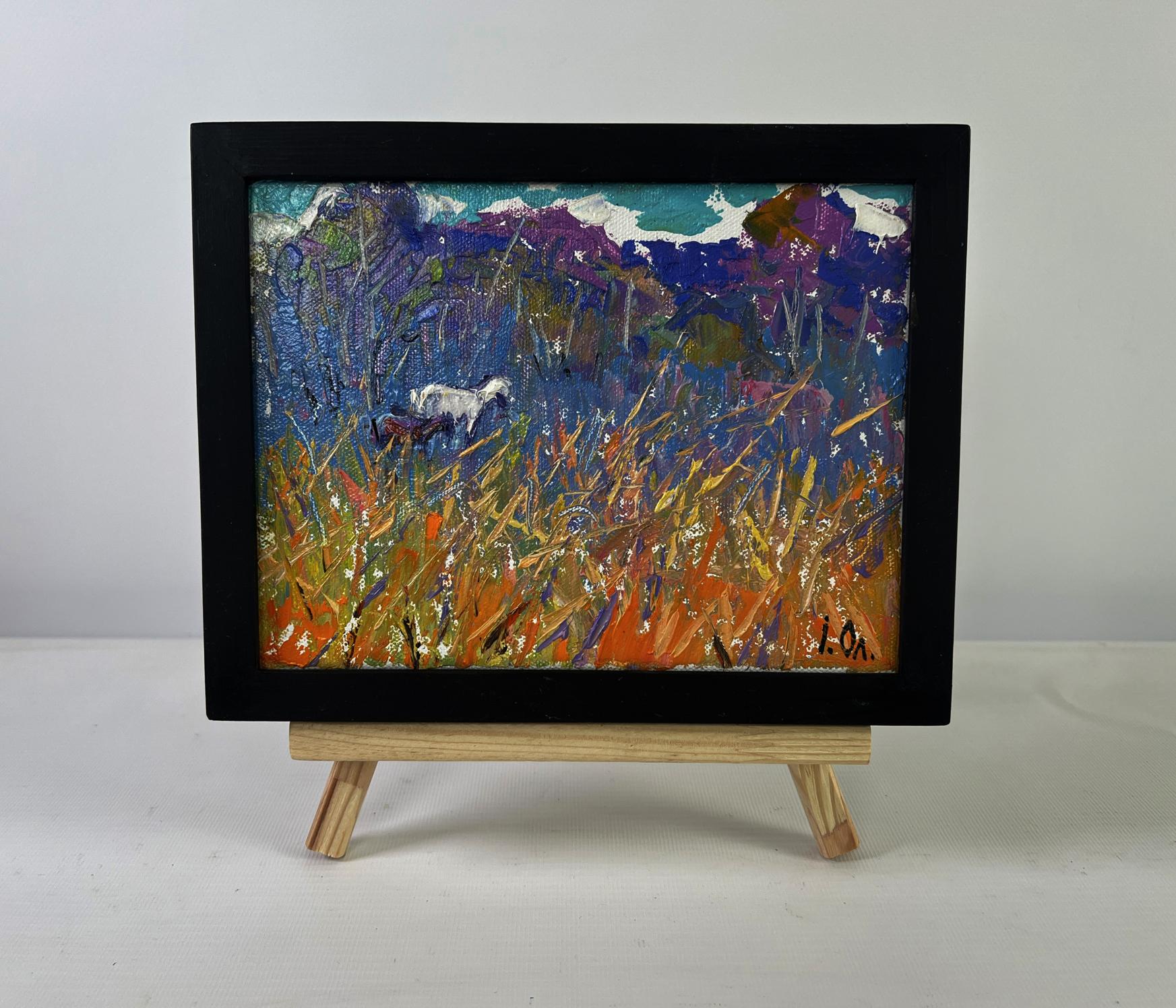 Oleksiy Ivanyuk oil painting Fresh air and birds singing in the meadow in black frame