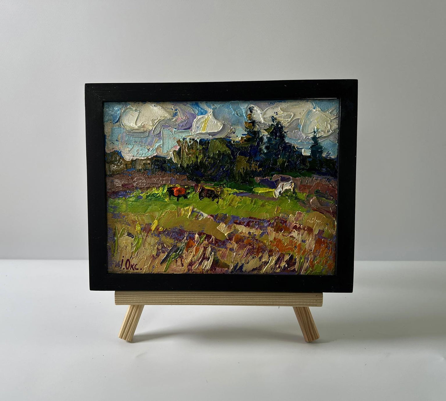 Oil painting Summer nature by Oksana Ivanyuk: vibrant impressionist fields and cows