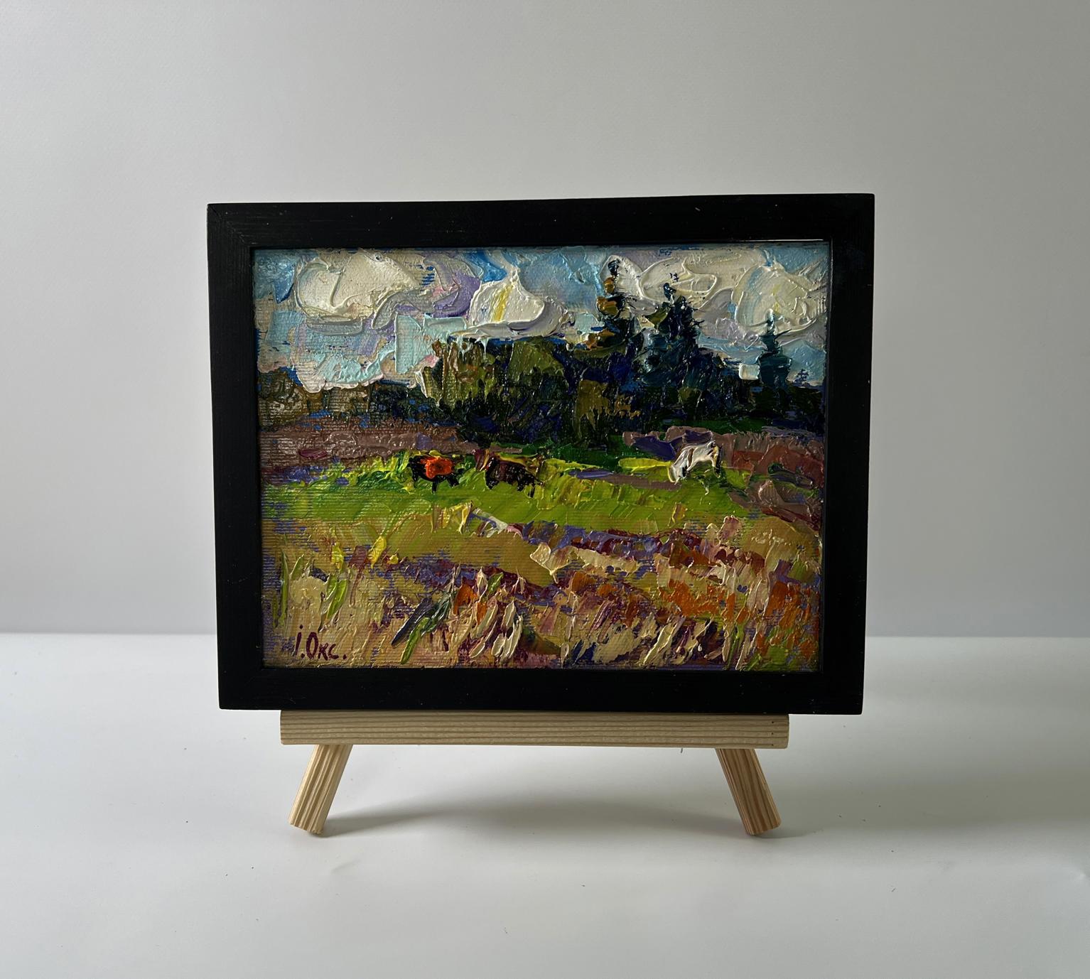 Oil painting Summer nature by Oksana Ivanyuk: vibrant impressionist fields and cows