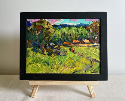 Oil painting The Road Home by Oksana Ivanyuk in black frame