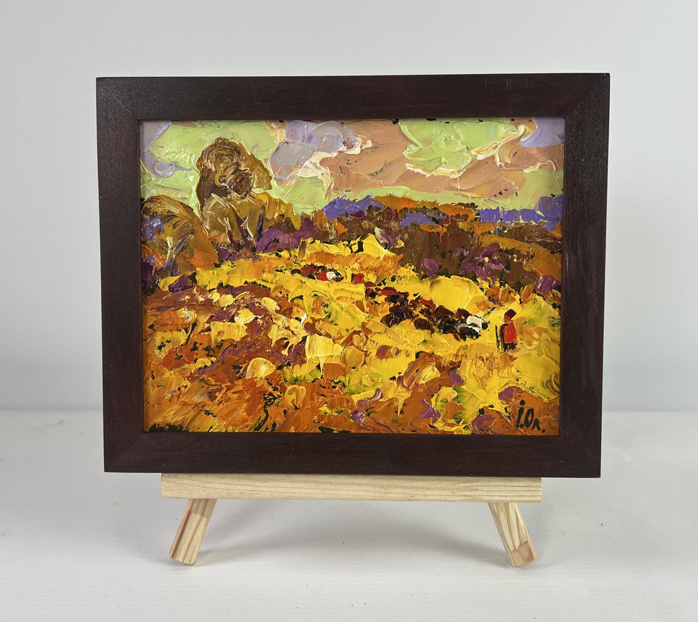 Oil painting Autumn is floating over the horizon by Oleksiy Ivanyuk in dark frame