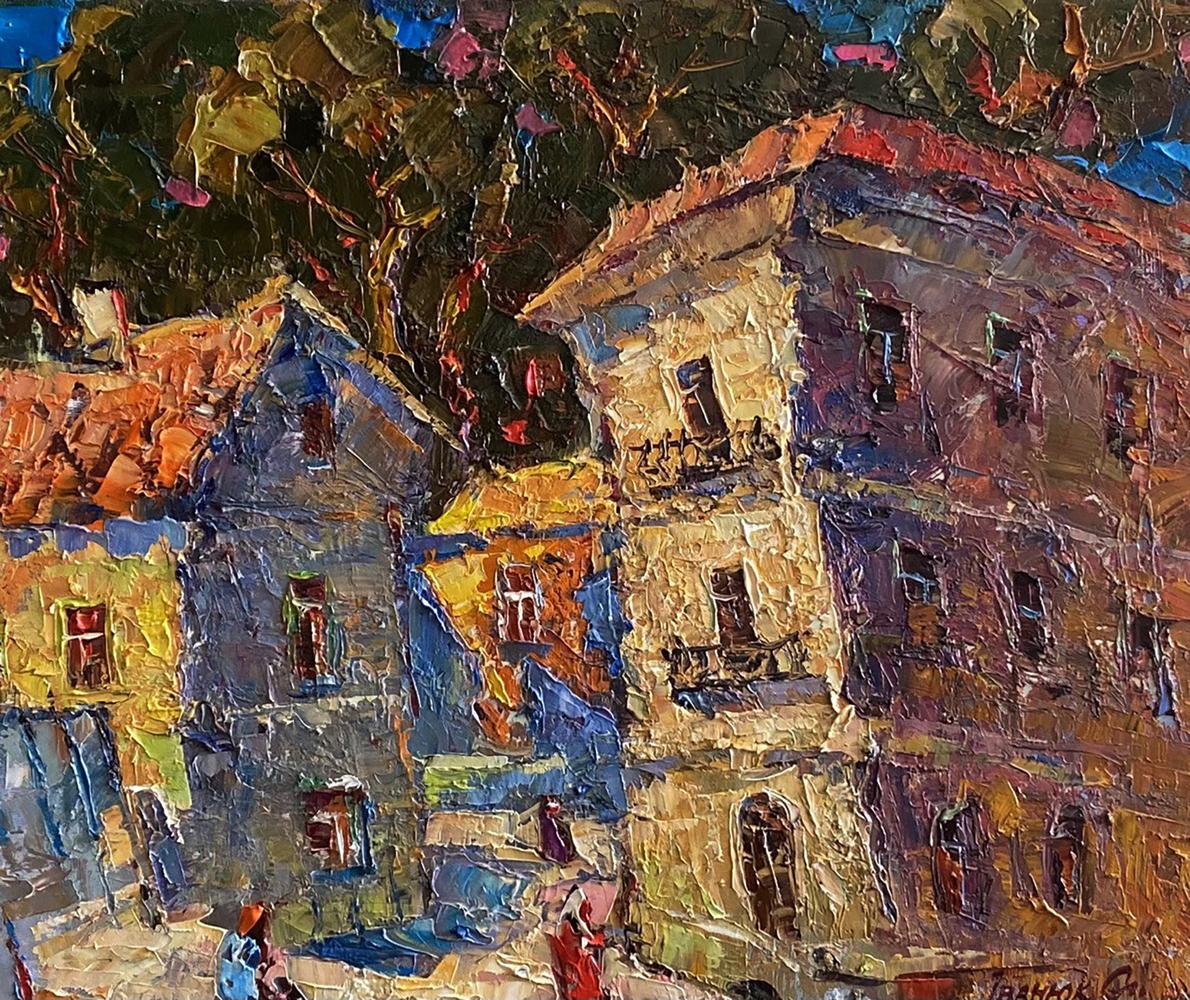 Vibrant impressionist oil painting Quiet city courtyard by Oleksiy Ivanyuk