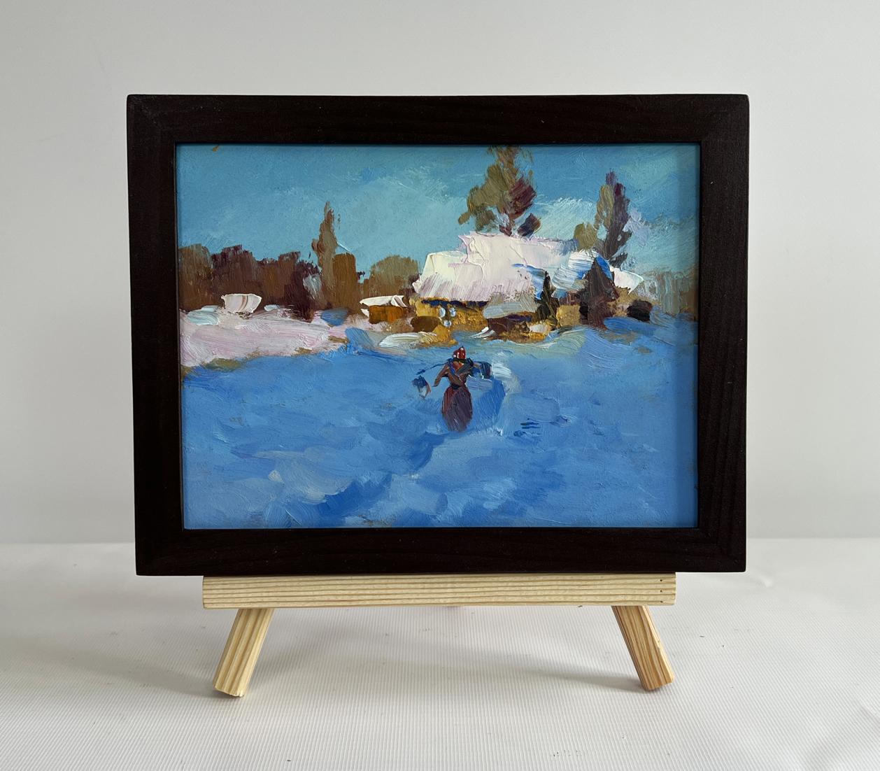 Oil painting Early winter morning by Yuriy Suprunchuk snowy landscape in frame