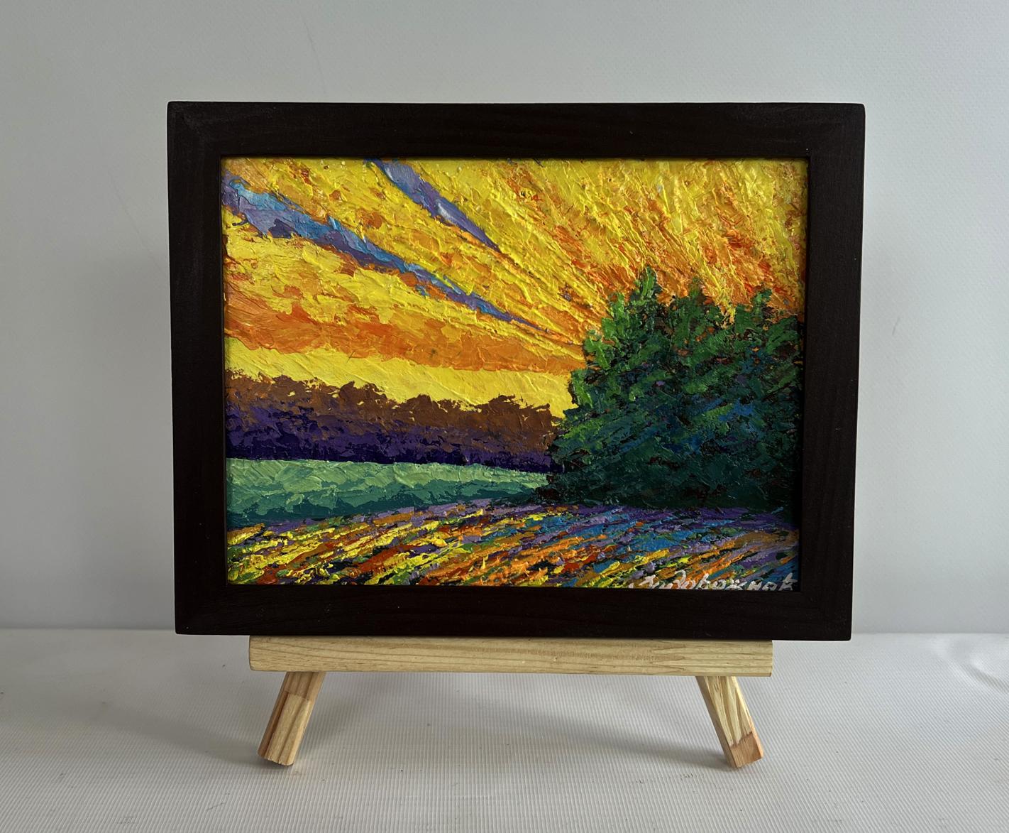 Oil painting Forest in the rays of the setting sun by V. Zadorozhnya
