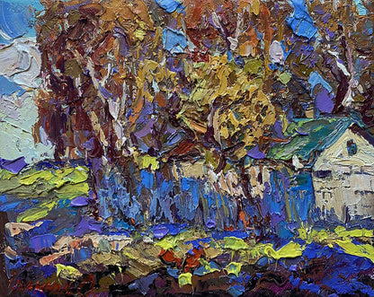 Vibrant impressionist oil painting Autumn time in the village by Oleksiy Ivanyuk