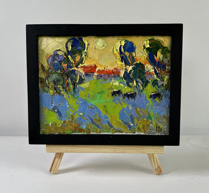 Oil painting Gold on the Horizon by Oleksiy Ivanyuk in black frame