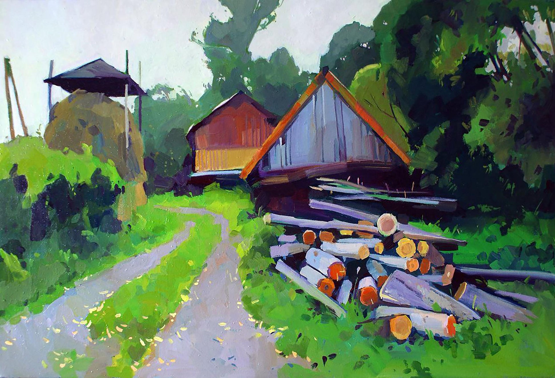 Oil painting Fall has come by Anastasia Yaroshevich: rustic barn in lush field