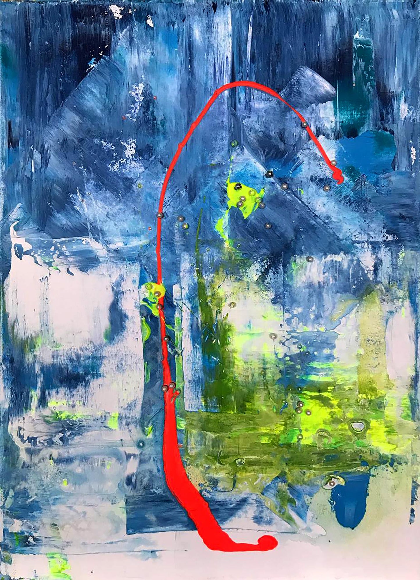 Acrylic painting Torn beads by Olga Melezhik with bold blue-green strokes