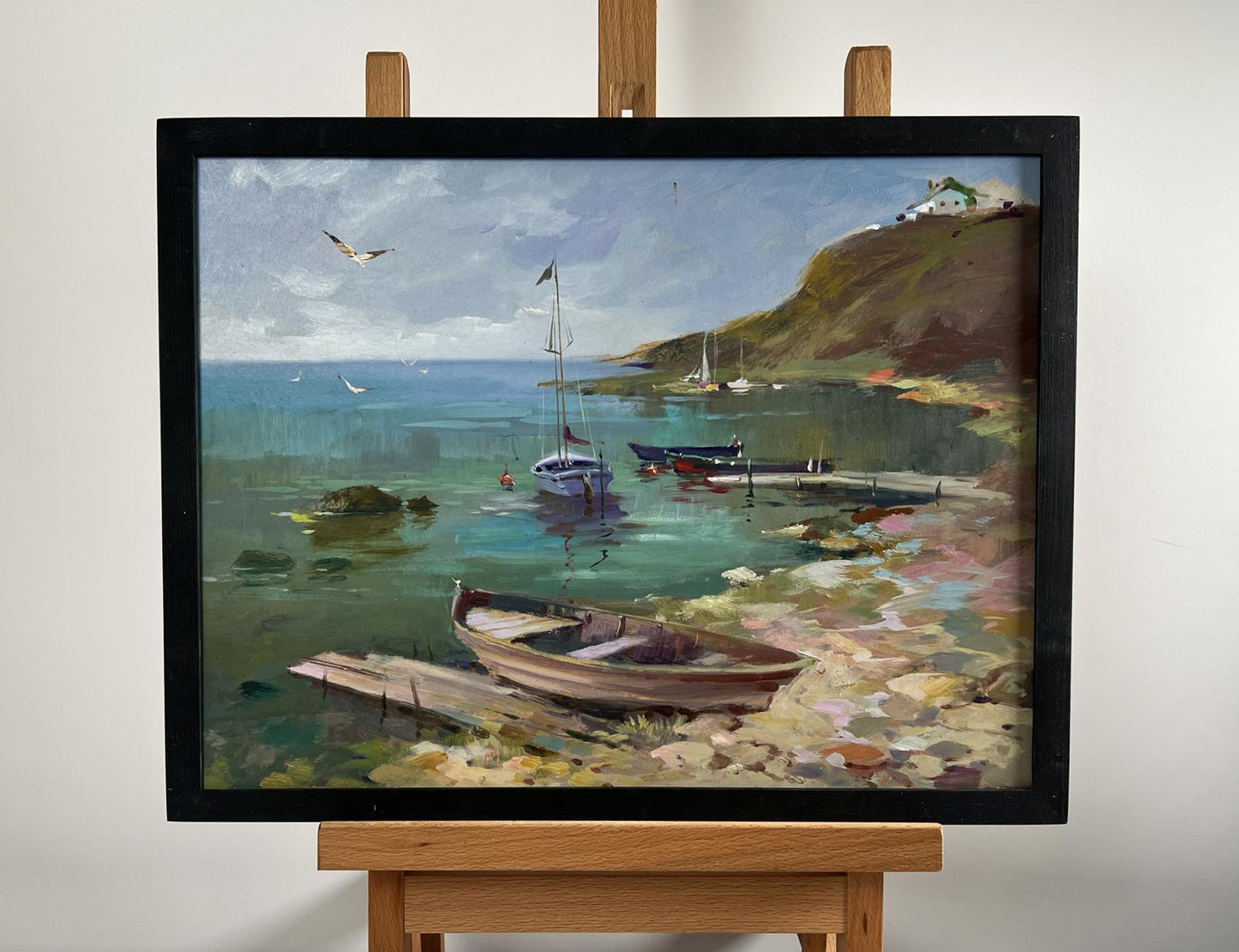 Framed oil painting Harbor at the foot of the hills by Yuriy Suprunchuk