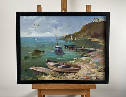 Framed oil painting Harbor at the foot of the hills by Yuriy Suprunchuk