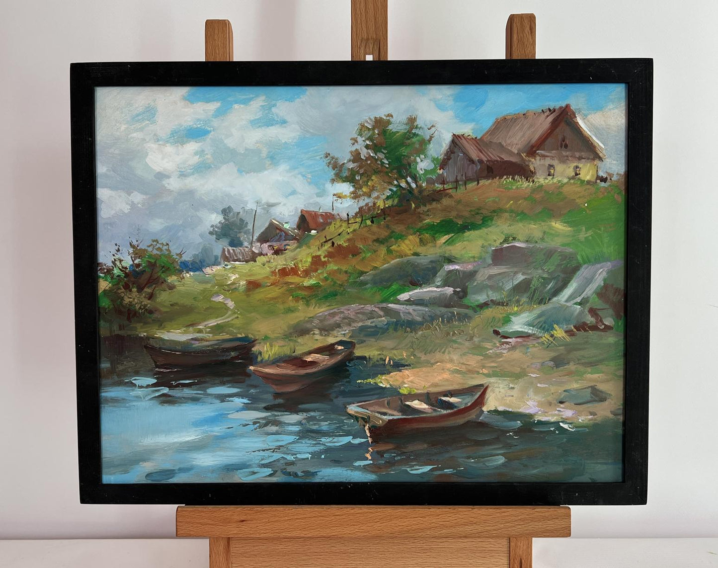 Framed oil painting The river carries village dreams by Yuriy Suprunchuk