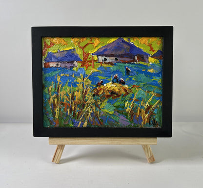 Oil painting Golden Harvest by Oleksiy Ivanyuk in black frame