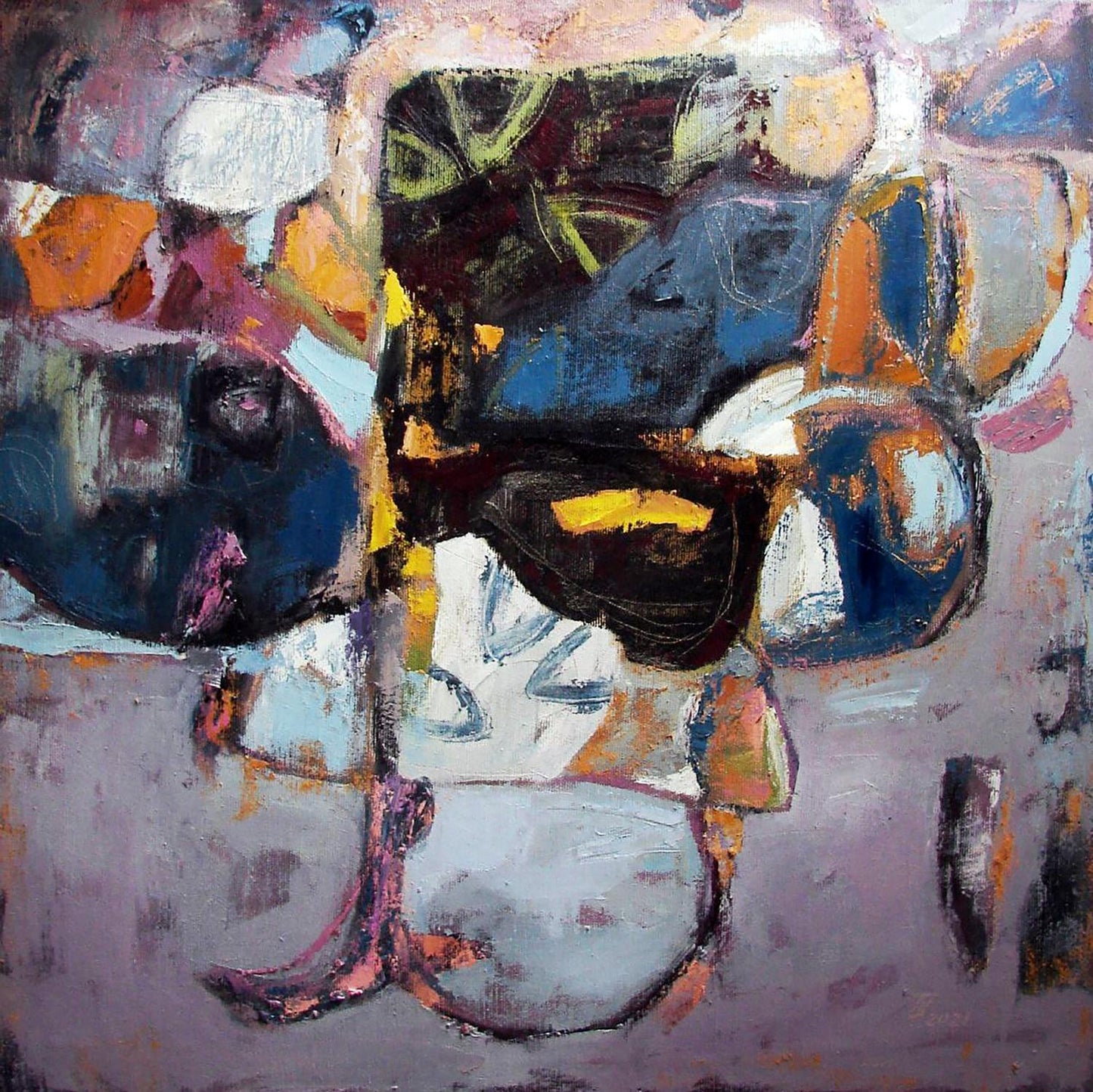 Oil painting Autumn Blues by Tatyana Shulyak with bold blue yellow purple strokes