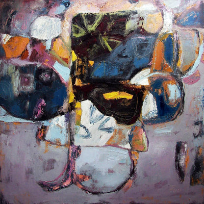 Oil painting Autumn Blues by Tatyana Shulyak with bold blue yellow purple strokes
