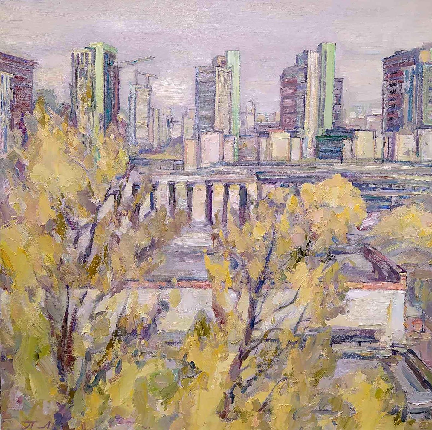 Vibrant impressionist oil painting Autumn in the city by Leonid Pavlenko