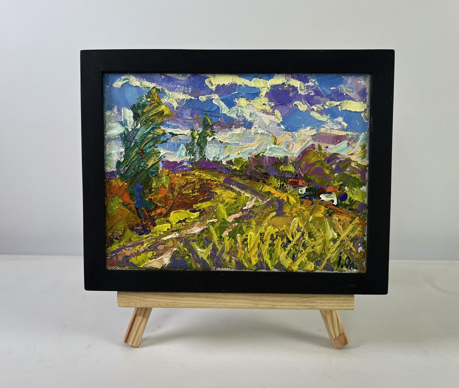 Oil painting Clouds float like fairy tail ships by Oleksiy Ivanyuk in black frame