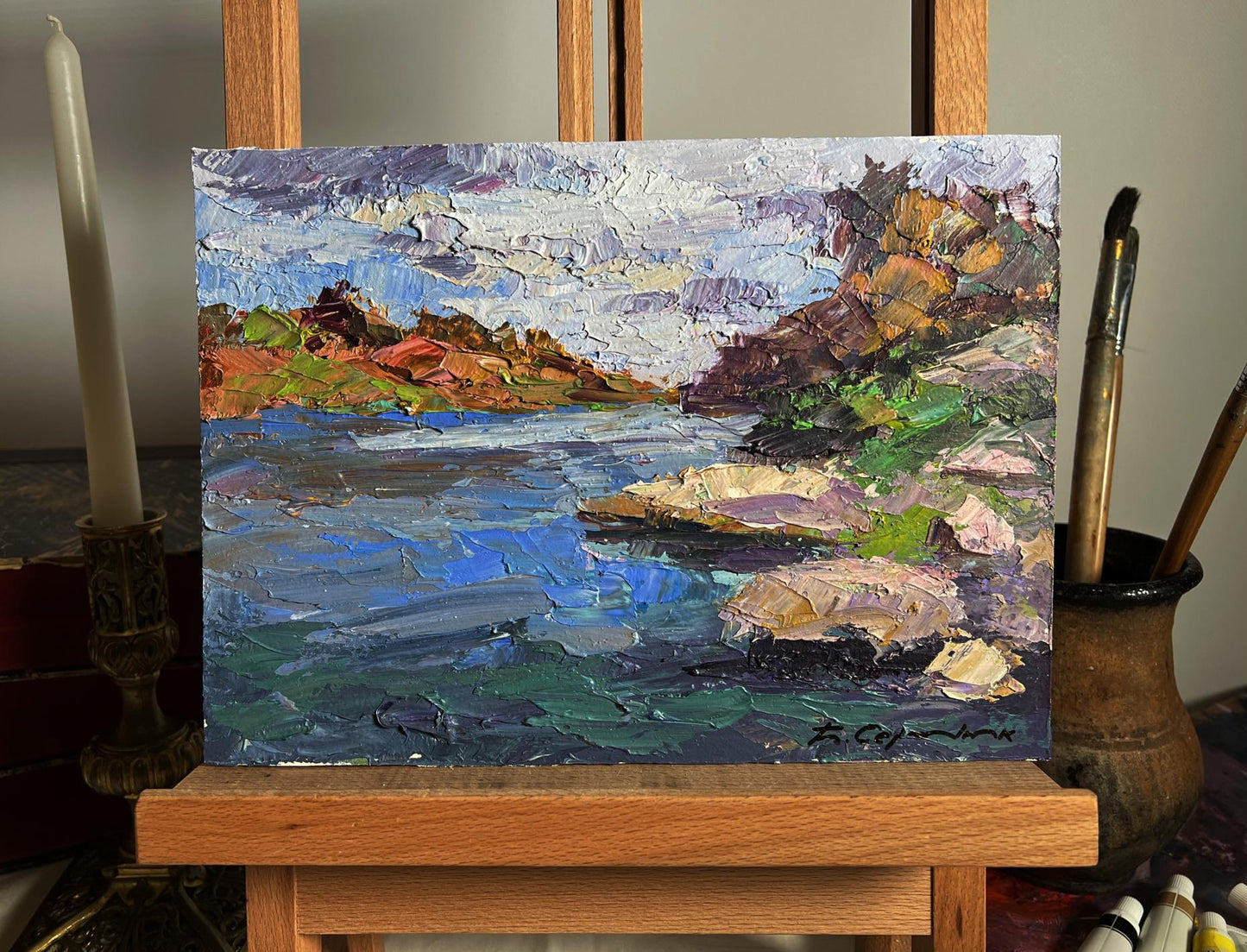 Oil painting Stone Coast by Boris Serdyuk, textured coastal landscape