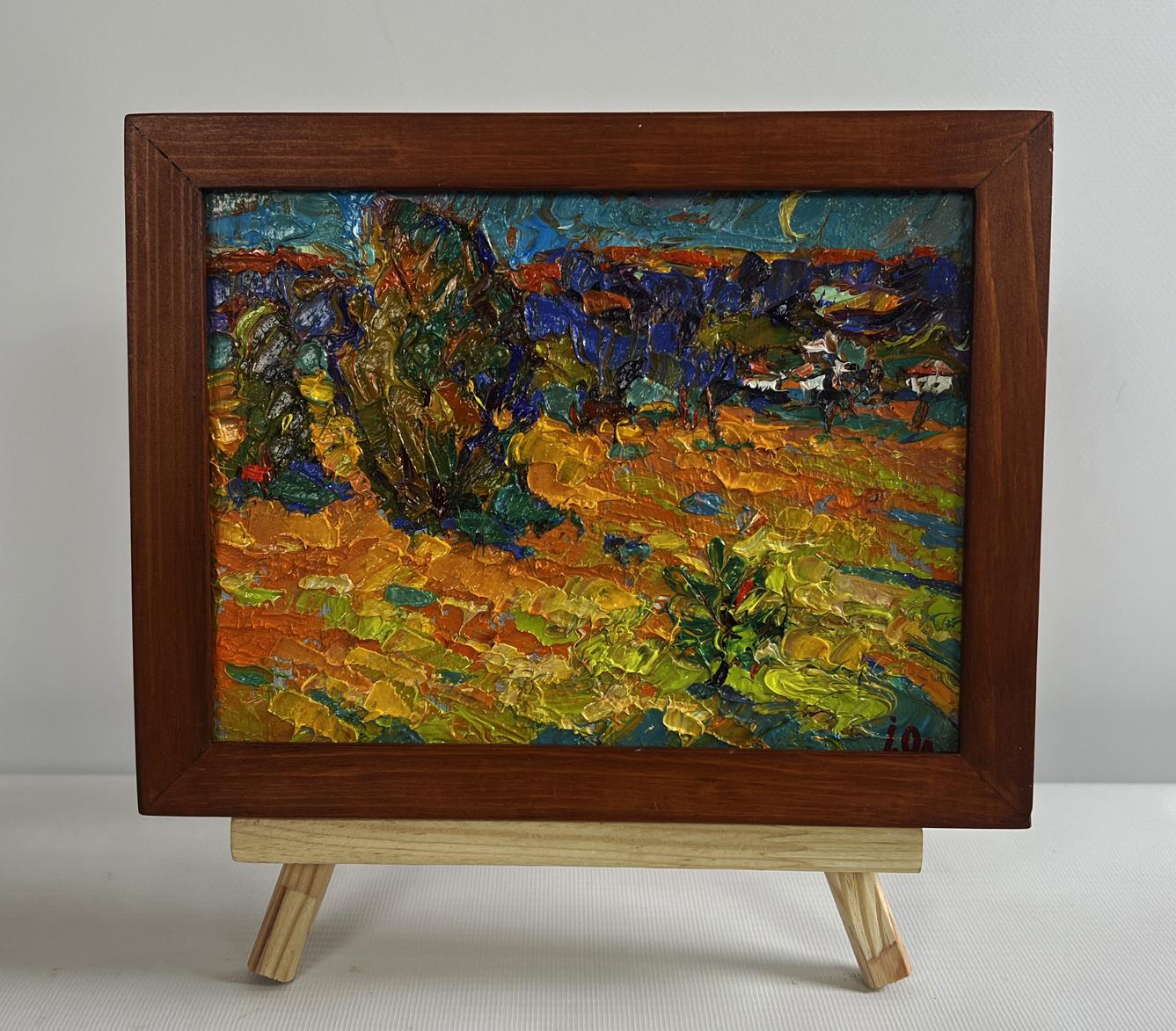 Oil painting Moonlit night by Oleksiy Ivanyuk in brown frame
