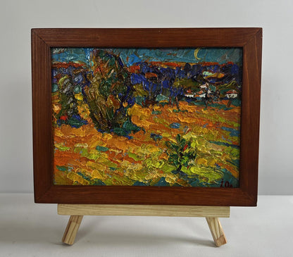 Oil painting Moonlit night by Oleksiy Ivanyuk in brown frame