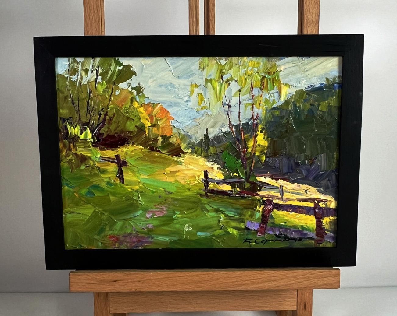 Oil painting Autumn mountain meadows by Boris Serdyuk in black frame