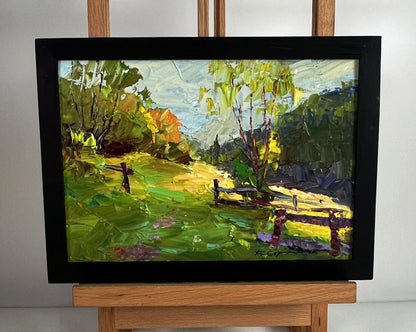 Oil painting Autumn mountain meadows by Boris Serdyuk in black frame