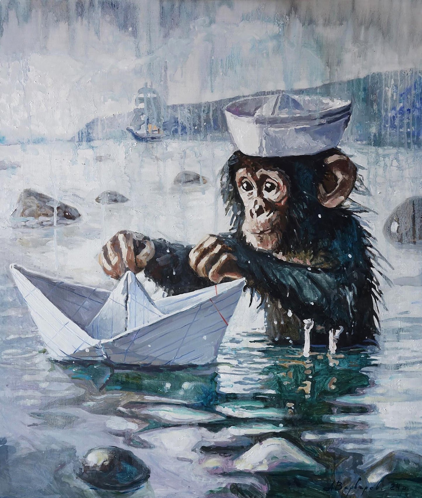 Oil painting Portrait of little monkeys Anatoly Varvarov
