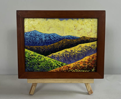 Oil painting Hiking in the mountains in the evening by V. Zadorozhnya in wooden frame