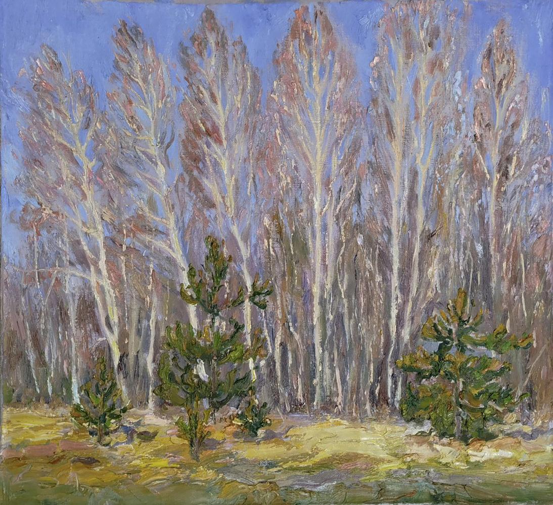 Oil painting of spring blooming forest by Leonid Pavlenko