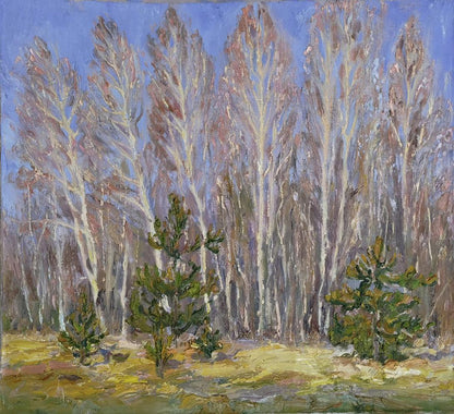 Oil painting of spring blooming forest by Leonid Pavlenko