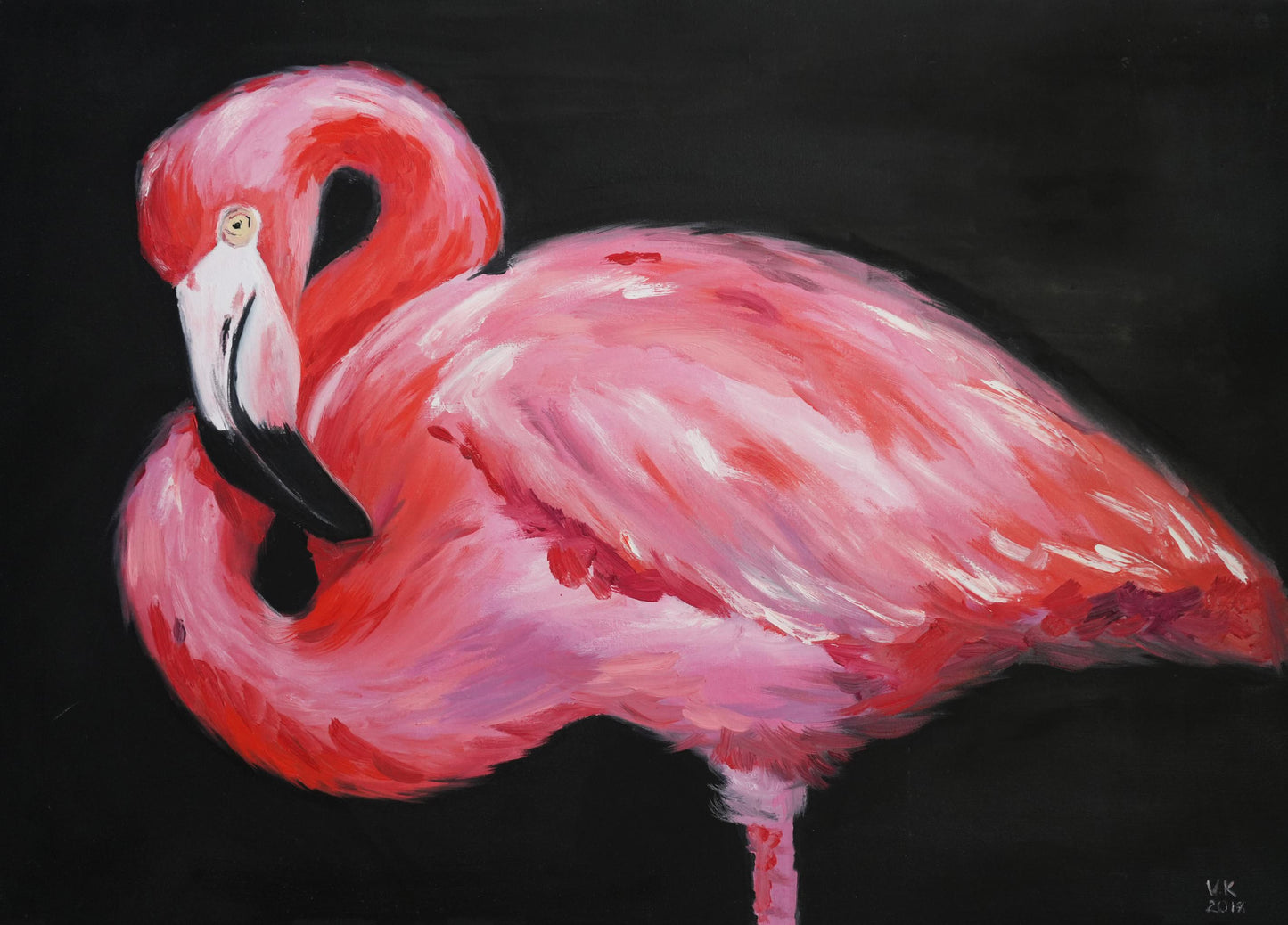 Oil painting of pink flamingo by Victoria Kagalovska