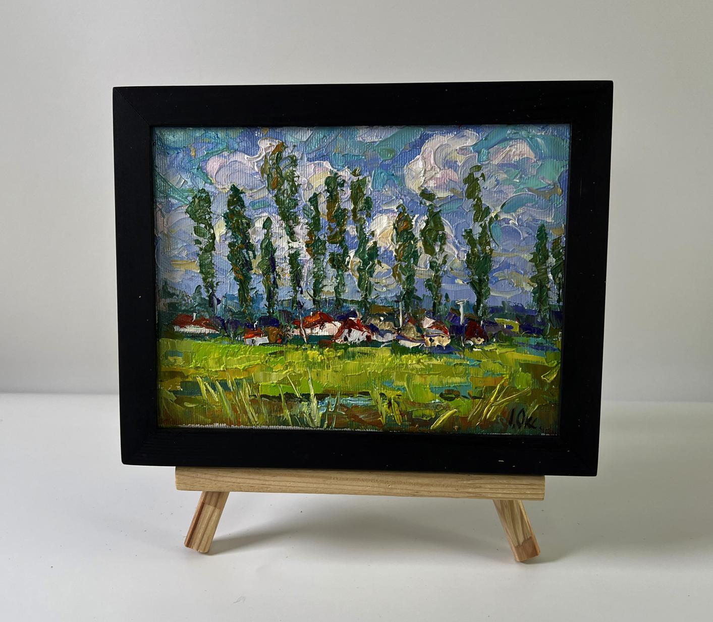 Oil painting Clouds over the village by Oksana Ivanyuk vibrant landscape