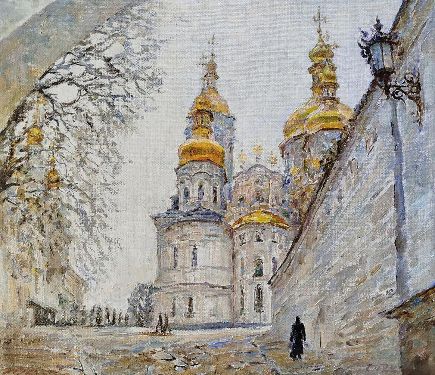 Oil painting Silver day Leonid Pavlenko golden-domed cathedral