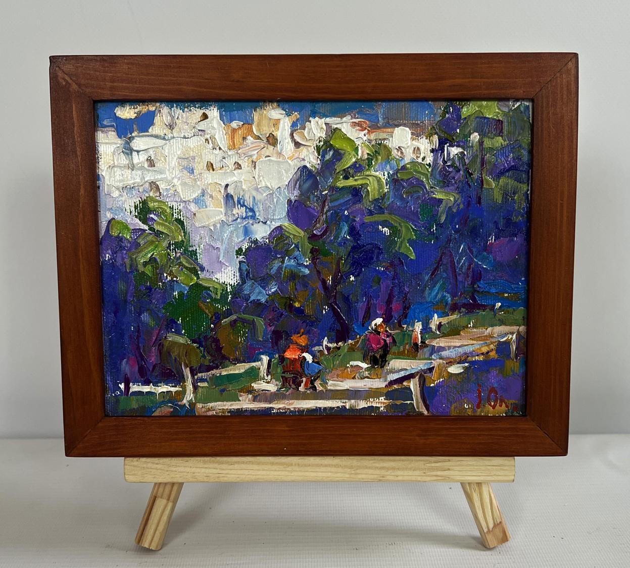 Oil painting A walk through the city park by Oleksiy Ivanyuk in rustic frame