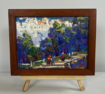 Oil painting A walk through the city park by Oleksiy Ivanyuk in rustic frame