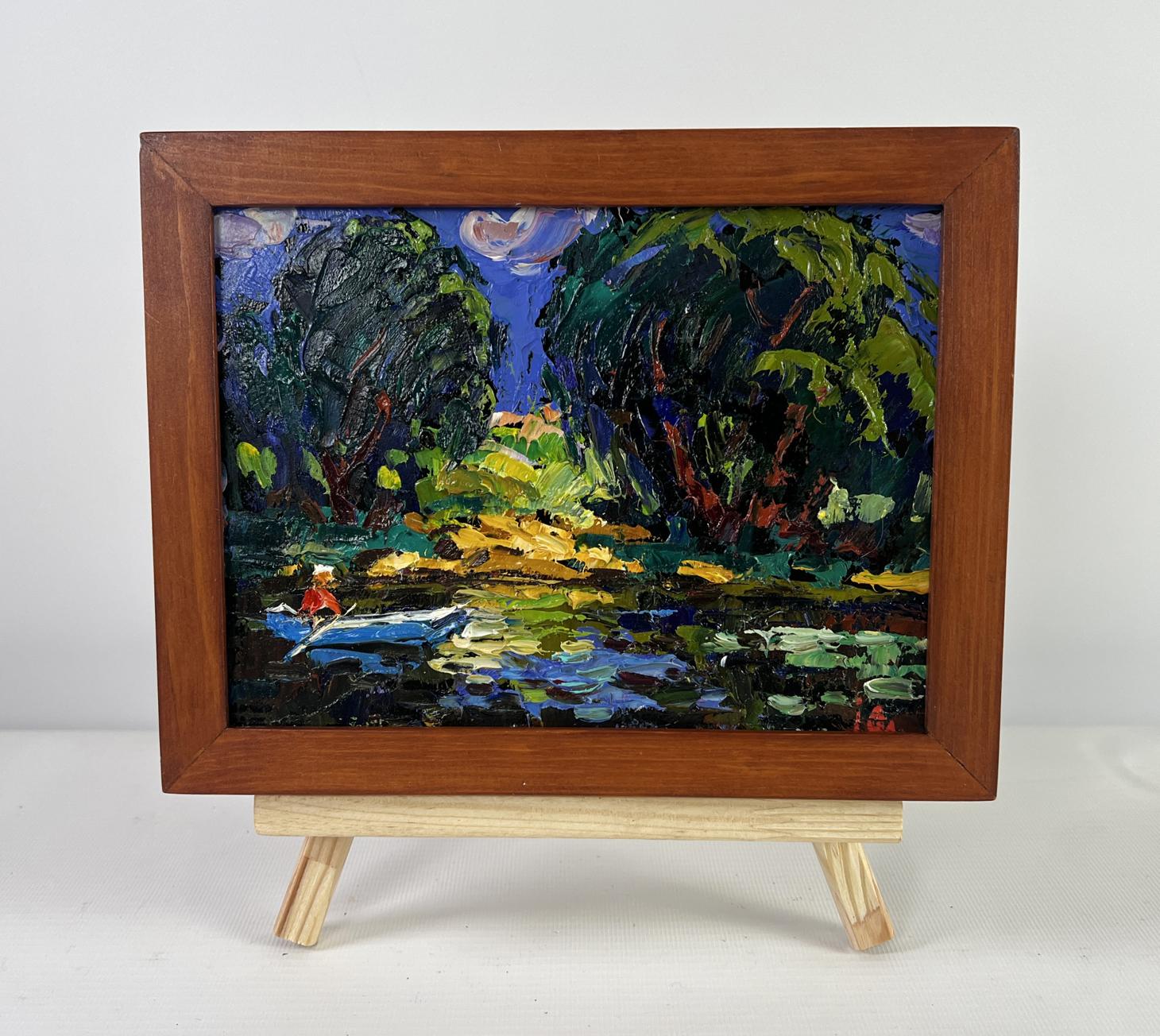 Oil painting Evening colors of the sky by Oleksiy Ivanyuk in rustic frame