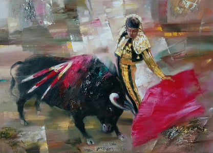 Abstract oil painting of matador and bull by Anatoly Tarabanov