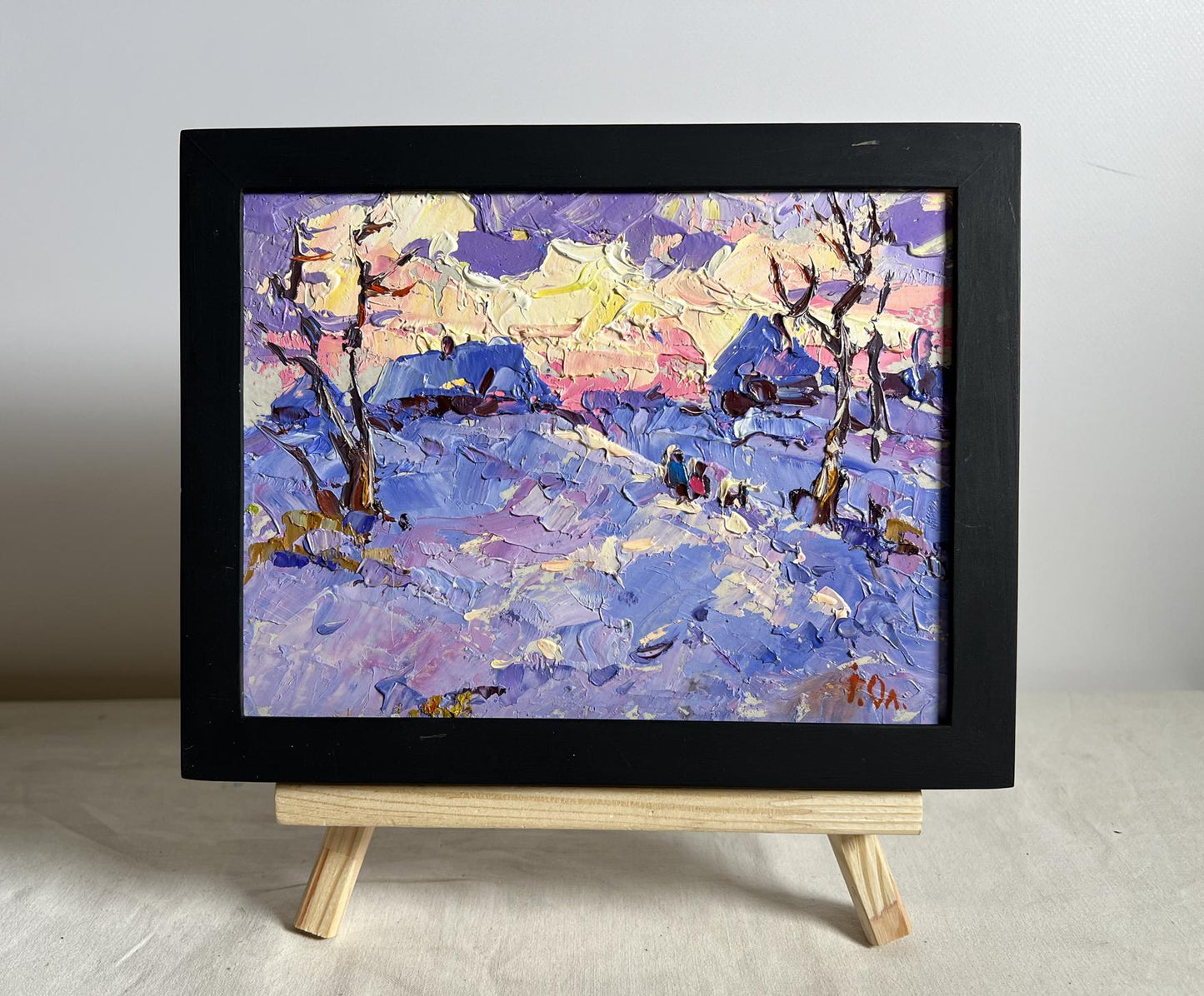 Oil painting Romantic winter evening by Oleksiy Ivanyuk on wooden easel