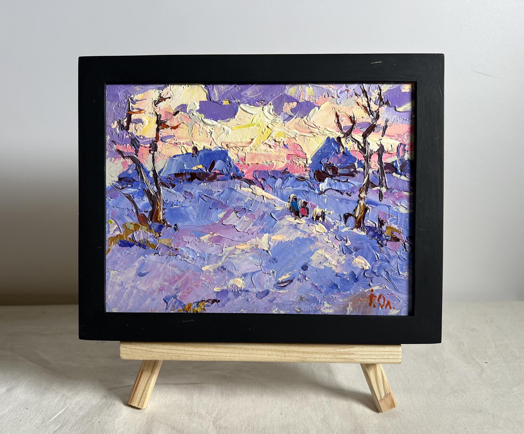 Oil painting Romantic winter evening by Oleksiy Ivanyuk on wooden easel