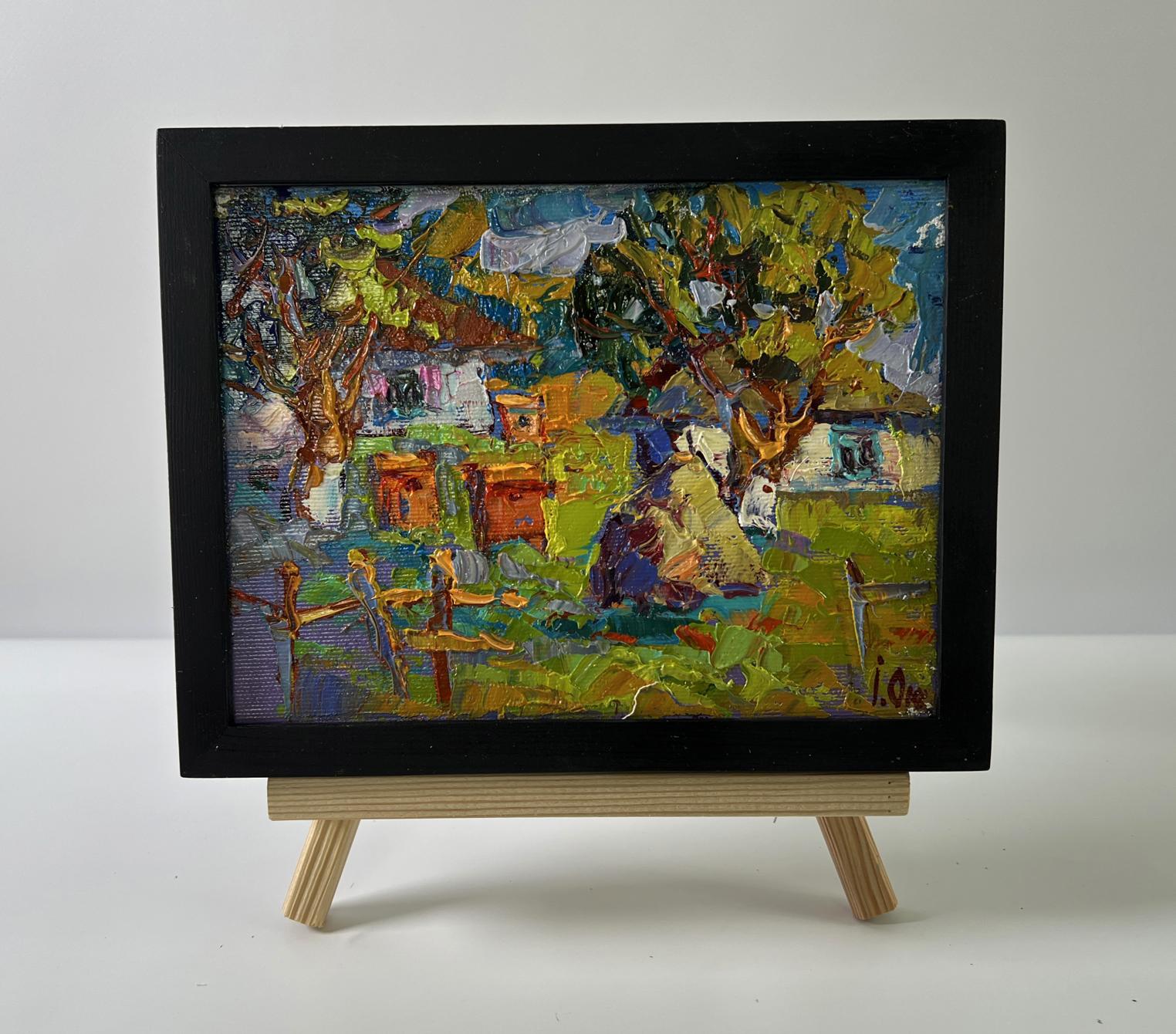 Oil painting Summer day in the village by Oksana Ivanyuk in black frame
