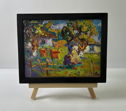 Oil painting Summer day in the village by Oksana Ivanyuk in black frame