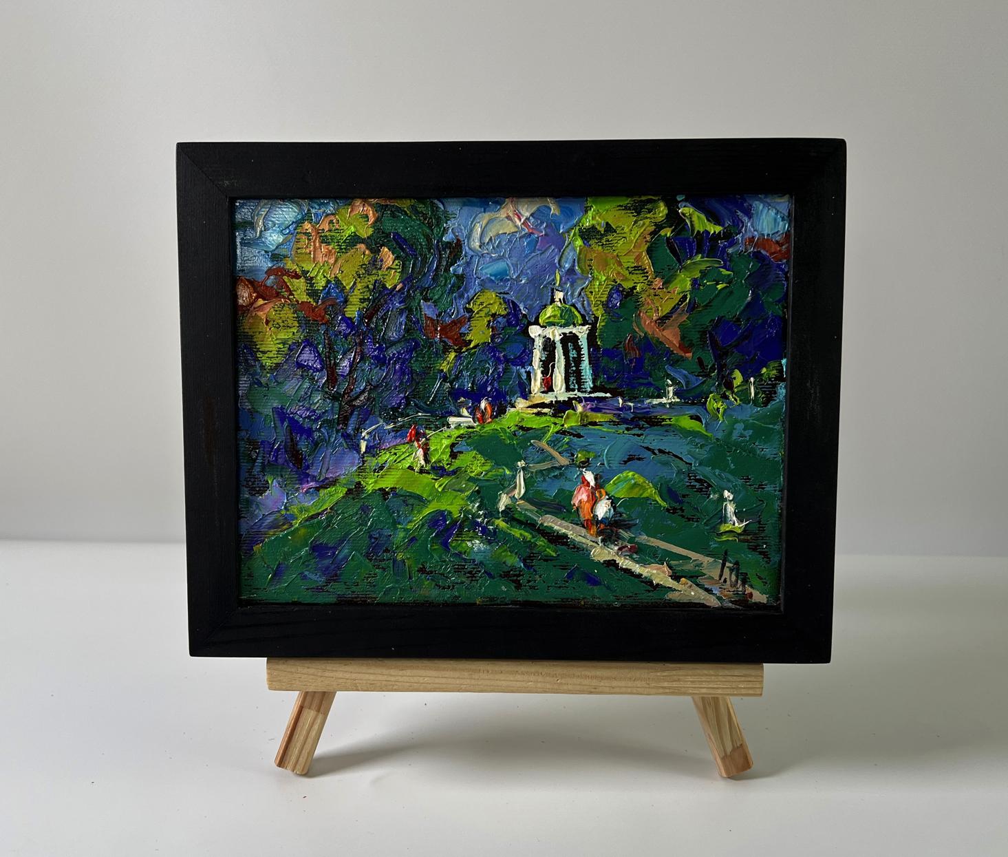 Oleksiy Ivanyuk oil painting of city park gazebo in impressionist style