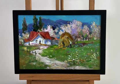 Oil painting Rural working days by Yuriy Suprunchuk, rustic countryside scene