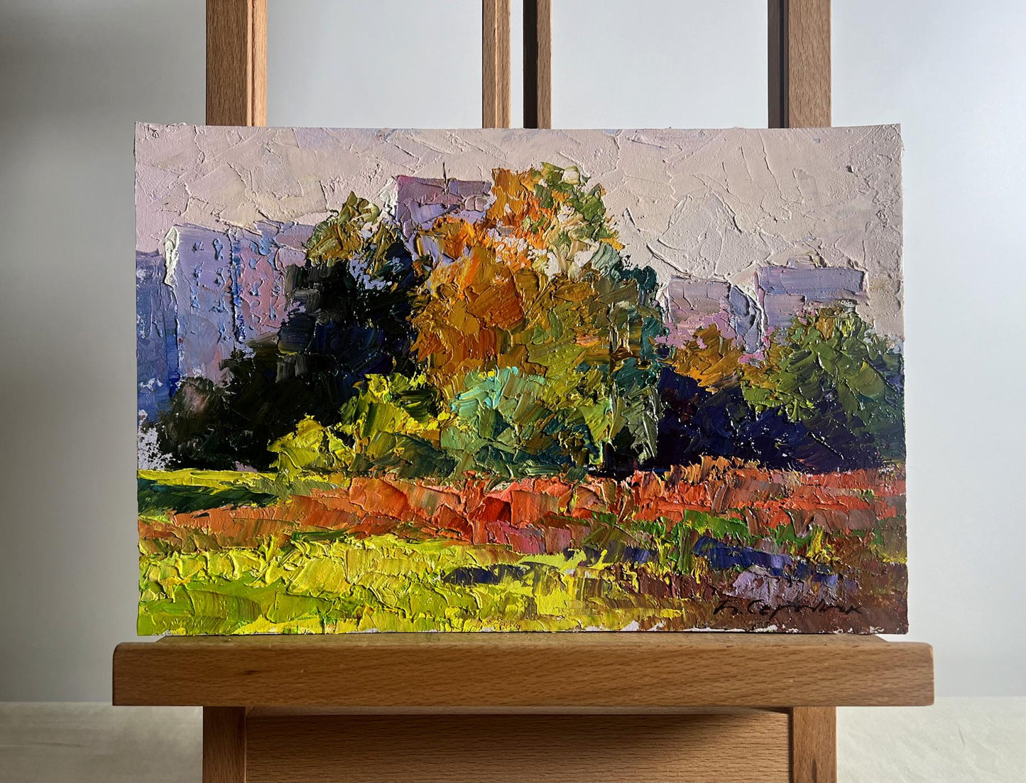Oil painting Autumn meadows outside the city by Boris Serdyuk